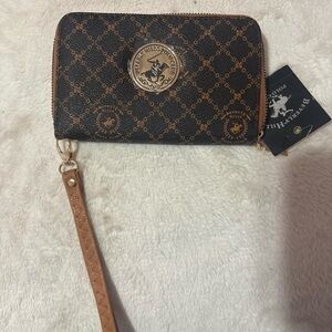 Beverly Hills Polo Club Black and Brown Monogram Zip Wristlet